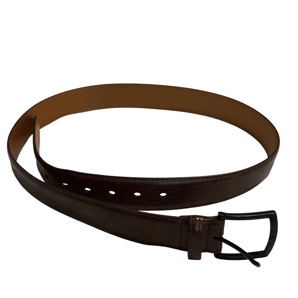 Kemisant Belt Mens 38 Brown Fair Textured Leather Black Buckle‎ Dress Casual